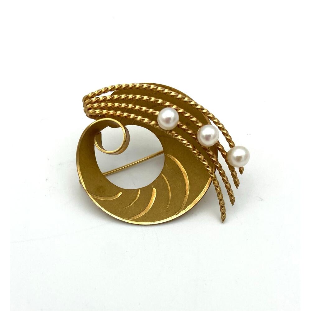 Vintage 12K Gold Filled Genuine Pearl Brooch Nouveau C & C Curtis Curtman READ